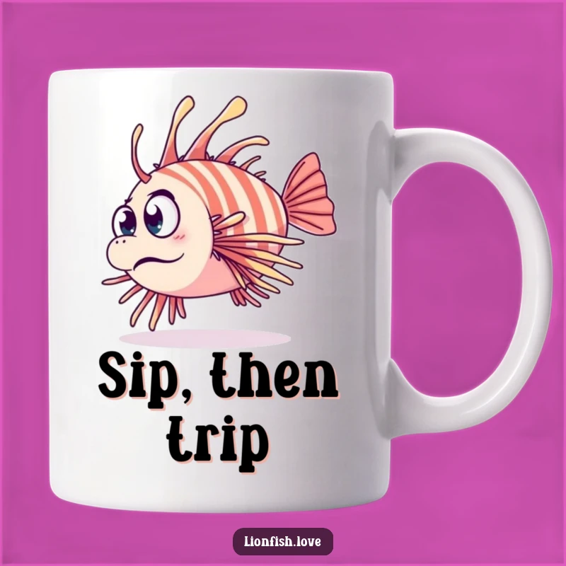Funny Clumsy Lionfish Mug: Surprised Spills & Perfect Gift