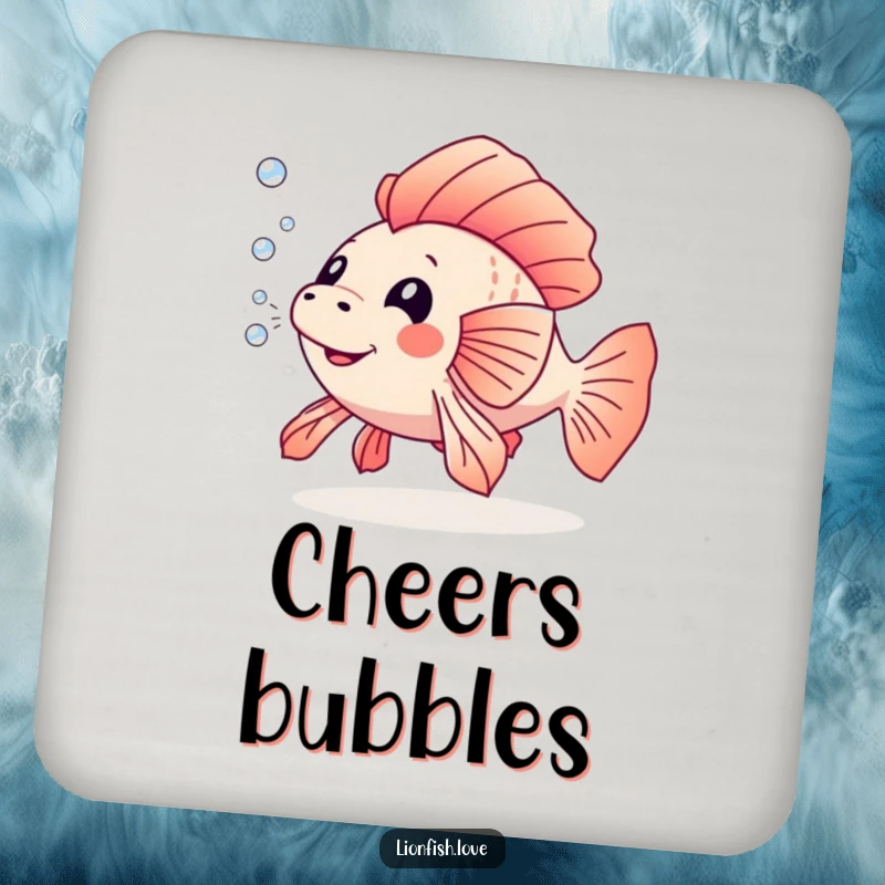 Funny drink coasters showcasing a lionfish blowing bubbles, adding a playful and humorous touch to any tabletop setting.