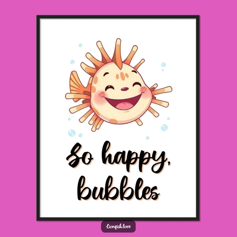 Funny Joyful Lionfish Poster: Grinning Underwater Art & Cheerful Gift
