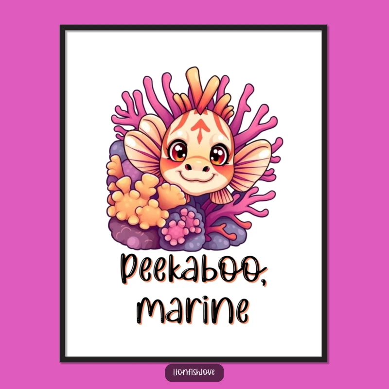 Funny Curious Lionfish Poster: Vibrant Underwater Art & Charming Gift Idea