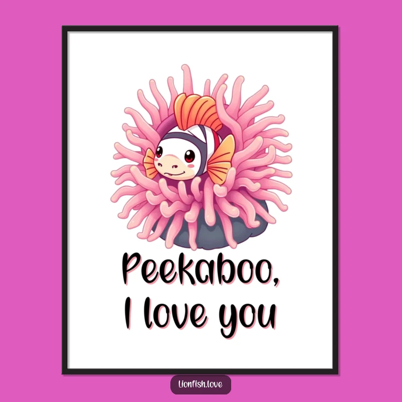 Free Printable Wall Art: Shy Lionfish Peek-a-Boo, Funny Downloadable Art Decor