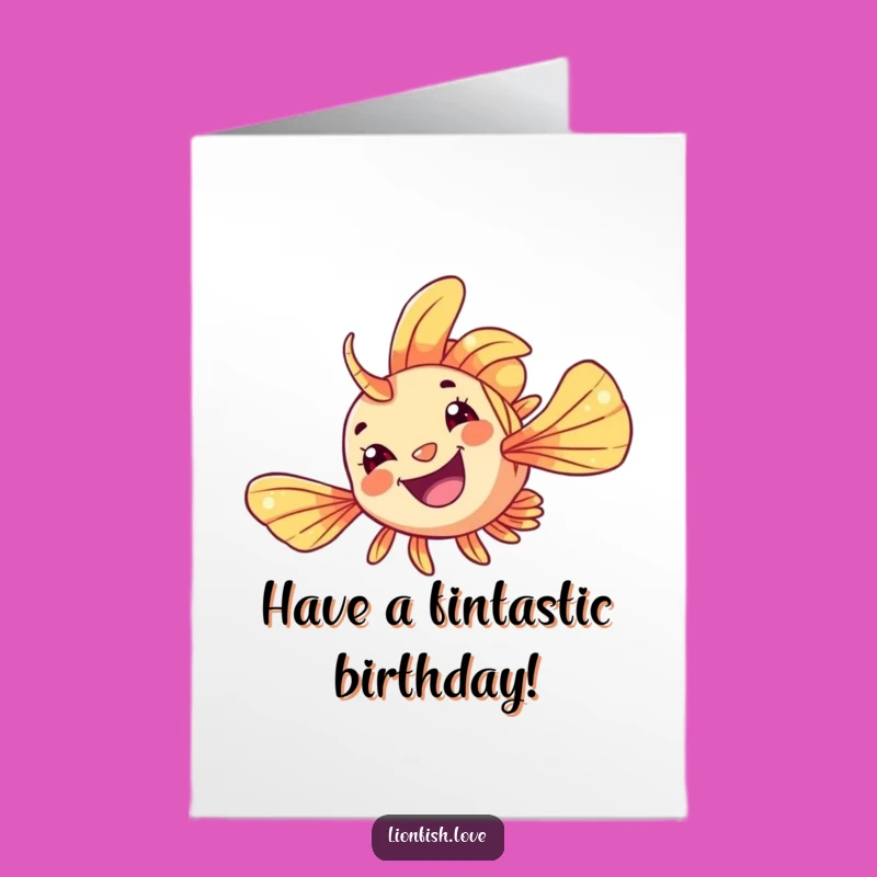 Free Printable Birthday Card: Flipping Lionfish, Funny Downloadable Greeting for Ocean Lovers