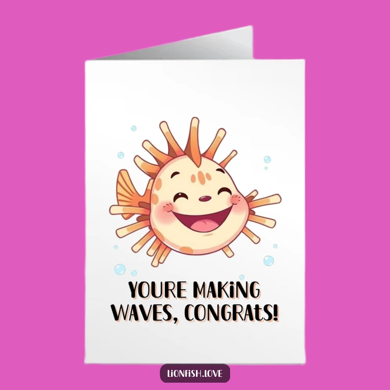 Free Printable Congrats Card: Grinning Lionfish Cheers Your Victory Downloadable Gift