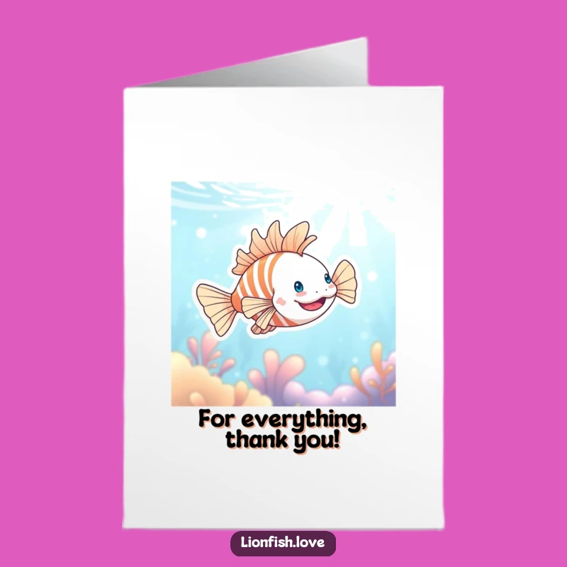 Free Printable Thank You Card: Happy Lionfish Swimming, Funny Downloadable Gift