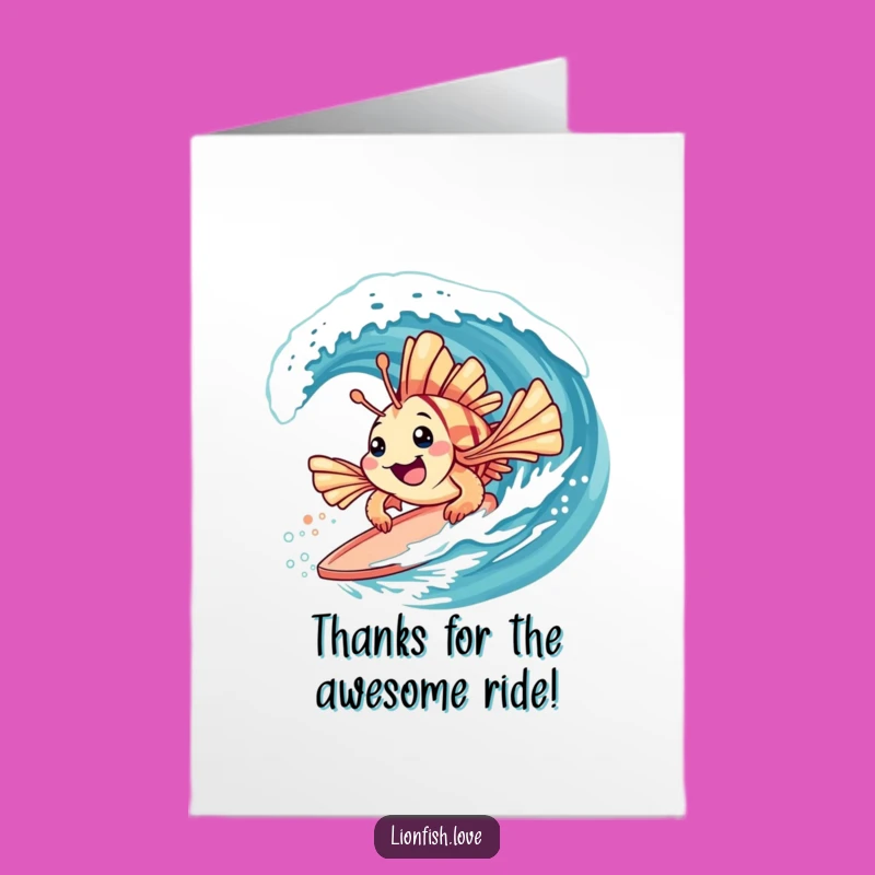 Free Printable Thank You Card: Surfing Lionfish, Ocean Wave, Thank You Fun, Funny Downloadable Art