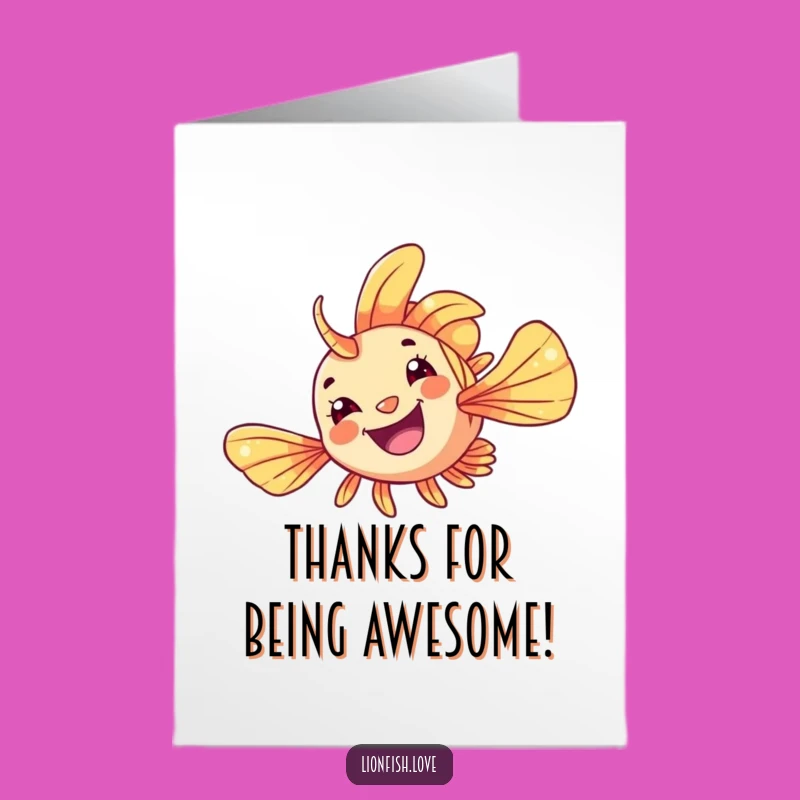 Free Printable Thank You Card: Lionfish Thanks, Funny Downloadable for Aquatic Appreciation