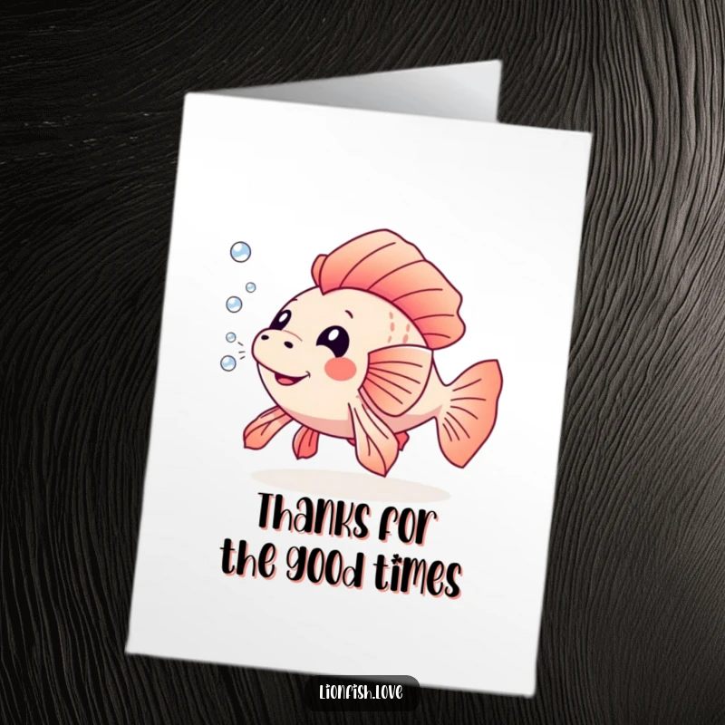 Funny Free Printable Thank You Card: Playful lionfish blowing bubbles, expressing thanks. A bubbly downloadable card.