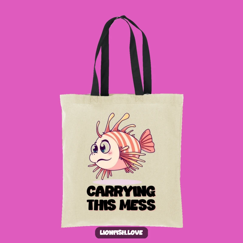 Funny Clumsy Lionfish Tote Bag: Carry Your Mishaps in Style
