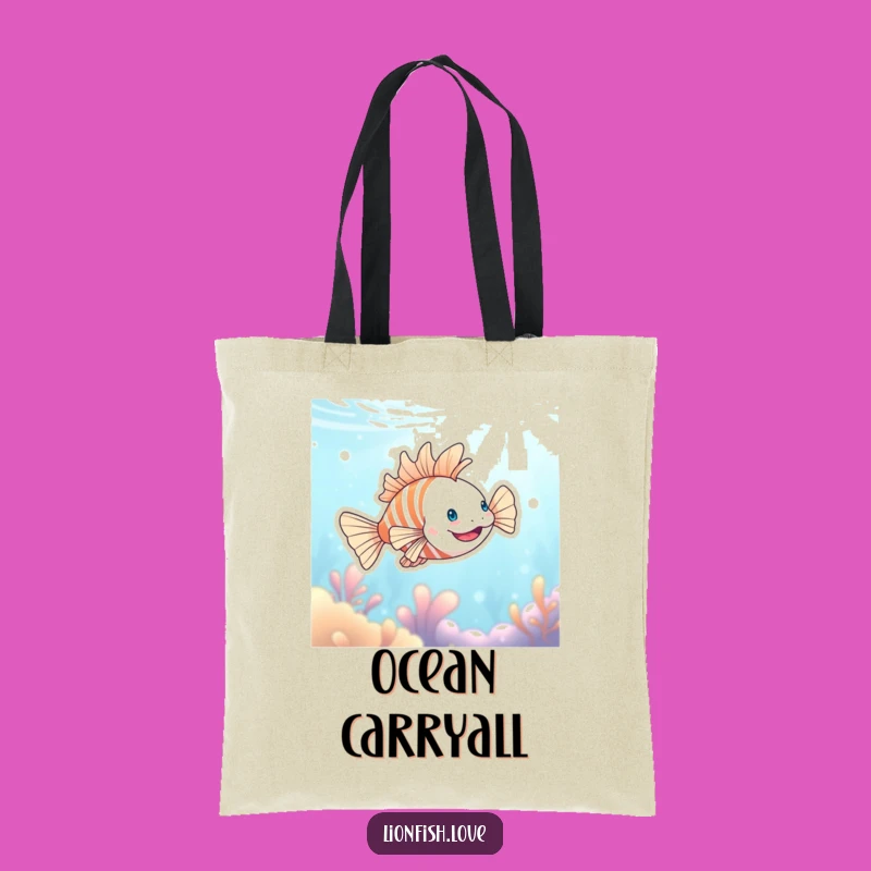 Funny Happy Lionfish Tote Bag: Carry Ocean Smiles with Humor